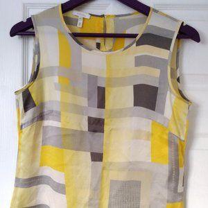 Escada silk sleeveless top in yellow gray white - Geometric print